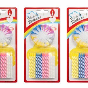 Birthday Candles with Decorative Holders Set: 3-Pack (24CT Each) – Fast Shipping